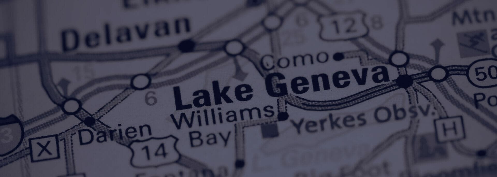 Map detail of Lake Geneva near Williams Bay and Delavan for Contact Limo resort and airport rides